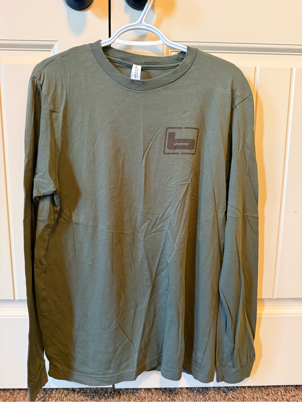 Banded Olive Green Long Sleeve Tee with Small Chest Logo